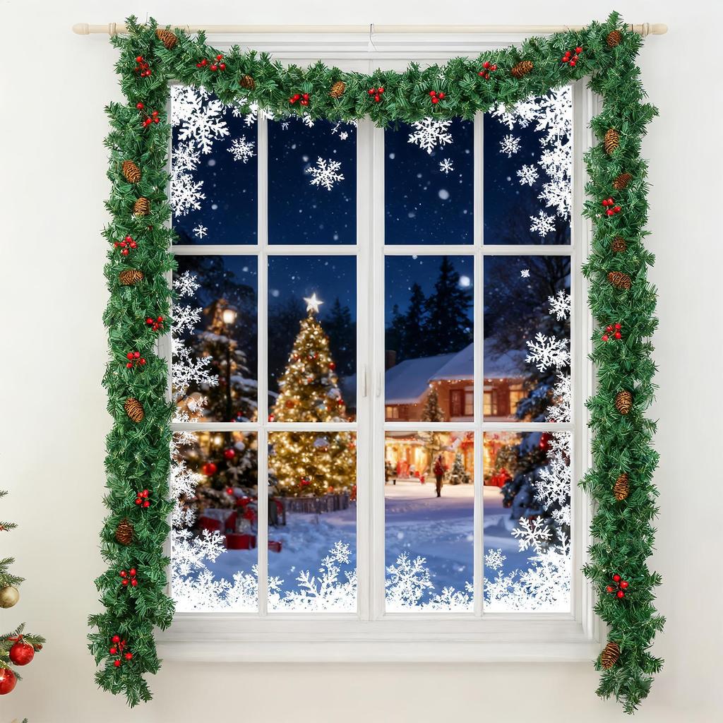 Garlands For Decoration Christmas 9 Feet Wedding Garland Decor Artificial Vine Wreath With Red Berries And Pine Cones Realistic