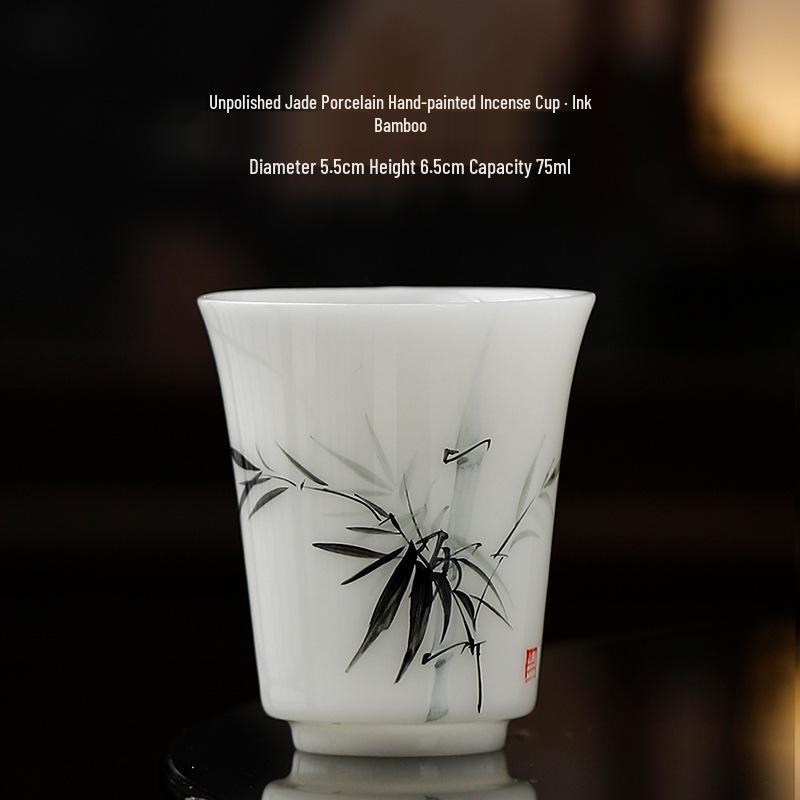 Hand-Painted Raw Jade Porcelain Tea Cup - Underglaze Blue and White Kung Fu Single Cup