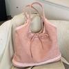 Niche lamb wool splicing tote bag women's 2025 new bow retro lazy large-capacity underarm shoulder bag