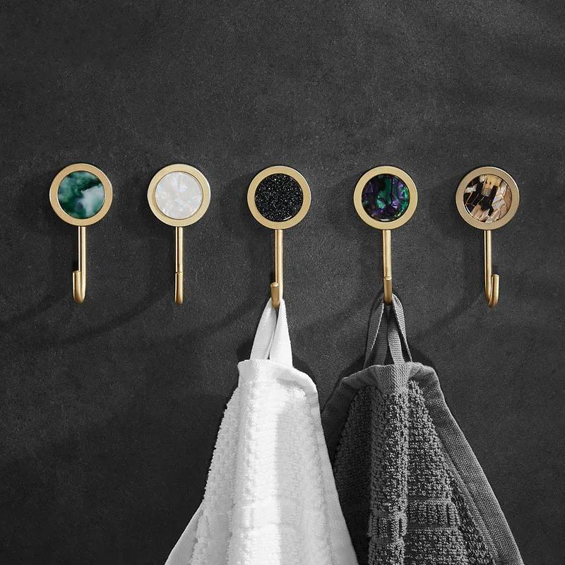 1PCS Brass Free Perforated Gold Hook Nordic Metal Drawing Strong Load-bearing Glue Hook Wall Creative Coat Hook
