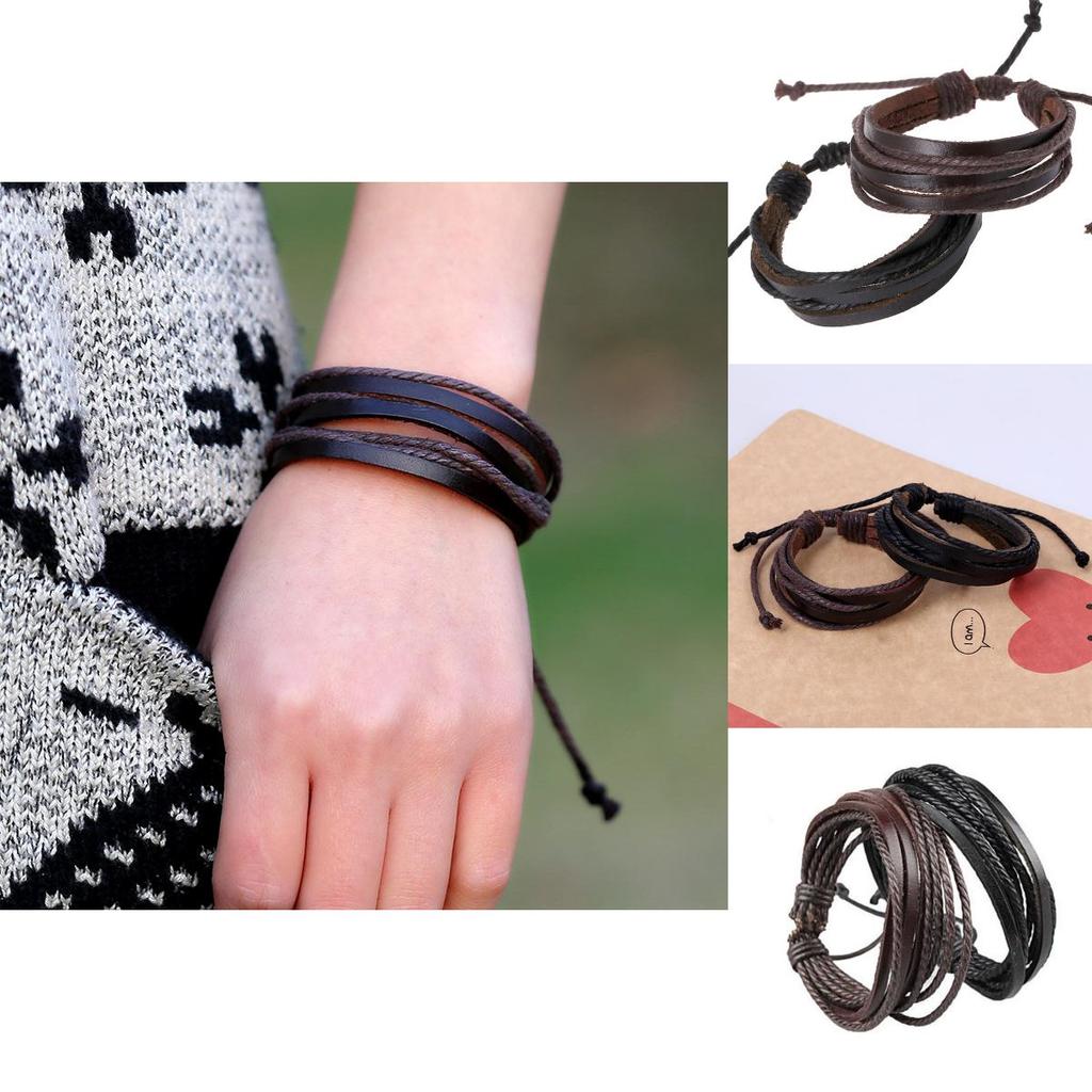 Trendy Handwoven Multilayer Leather Wristband For Couples Elegant Durable Gift Idea