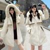 Removable hat pie overcome women's medium and long velvet thickened coat cotton-padded coat