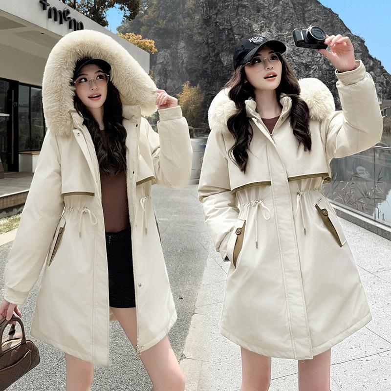 Removable hat pie overcome women's medium and long velvet thickened coat cotton-padded coat