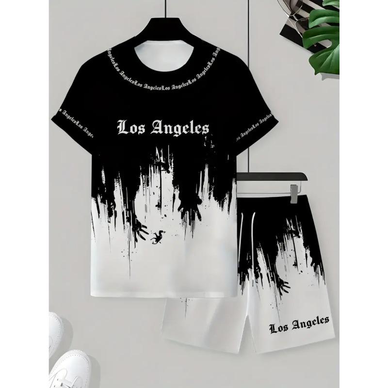 Sommer Buchstabenfarbdruck Modische lockere Herren Alltagsbequeme zweiteilige kurzärmelige Sportbekleidung