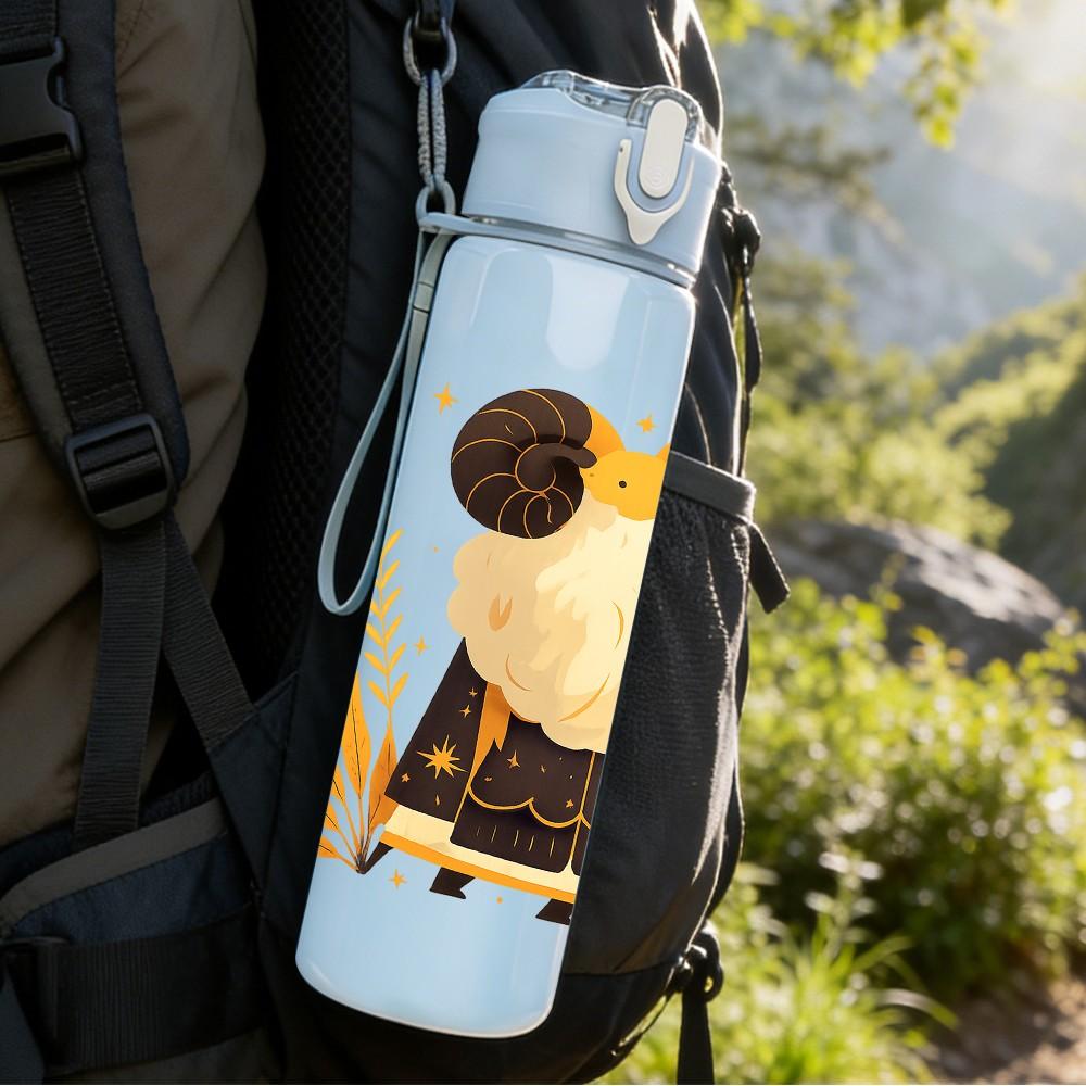 1PC Backpack Bear Cartoon Print 750ml Color Plastic Sports Water Bottle Leakproof Flip Straw Lid Suitable for Sports Office Home Use
