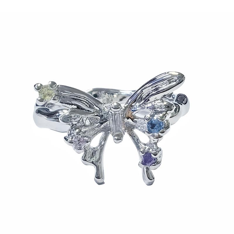 Flowing Butterfly Shadow Series Niche Design Butterfly Pendant Opening Ring High Sense Cold Wind French Ring Female