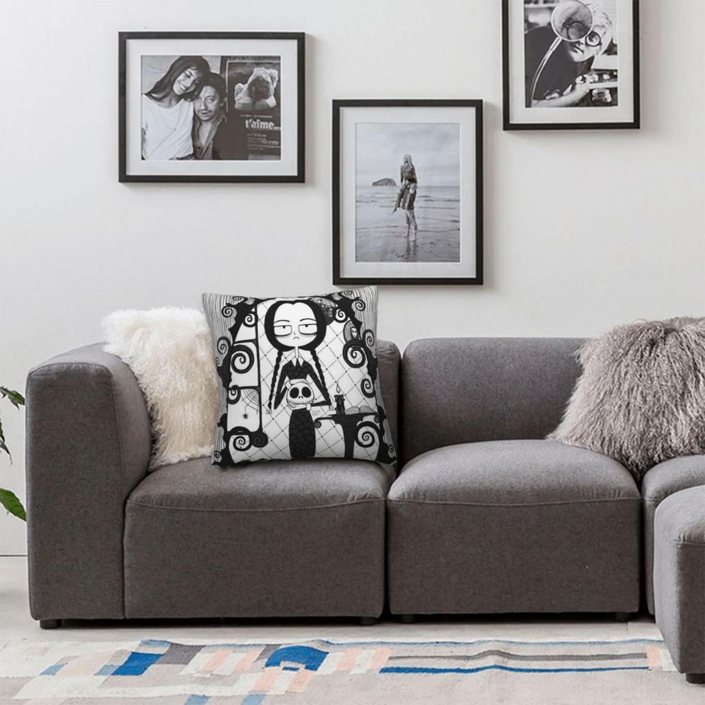 Wednesday Addams Pillowcase Polyester Linen Velvet Creative Zip Decorative Sofa Seater Cushion Cover 45x45