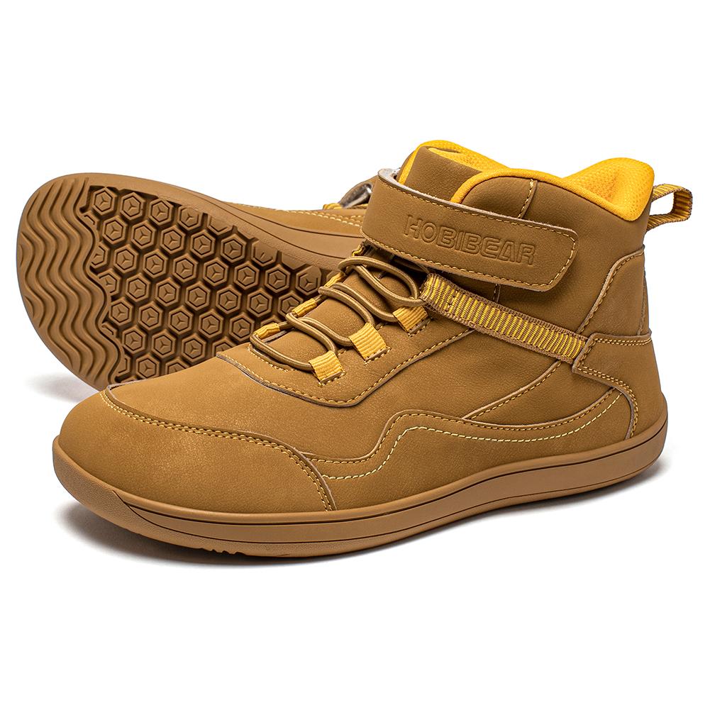 HOBIBEAR Kinderen Mid-Barefoot Schoenen Groot/Kind Brede Teenbox Zero Drop Kunstleer Klittenband Buitenschoenen 31 brown
