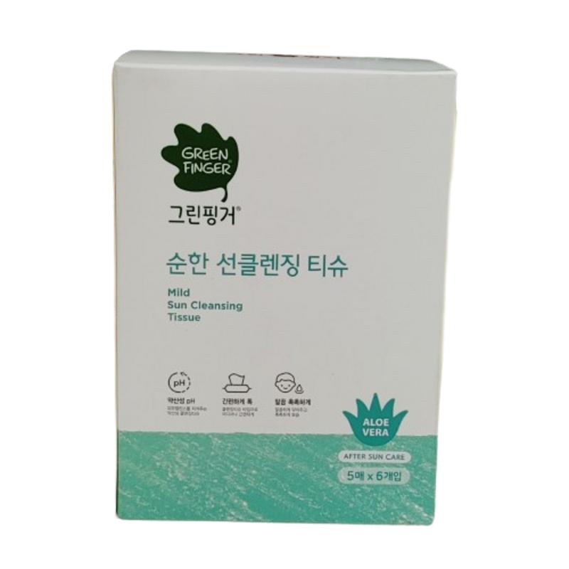 Green Finger Gentle Sun Cleansing Tissues 5 Sheets x 6 pcs, 5 Sheets Pack, 5 wipes, 6 pcs