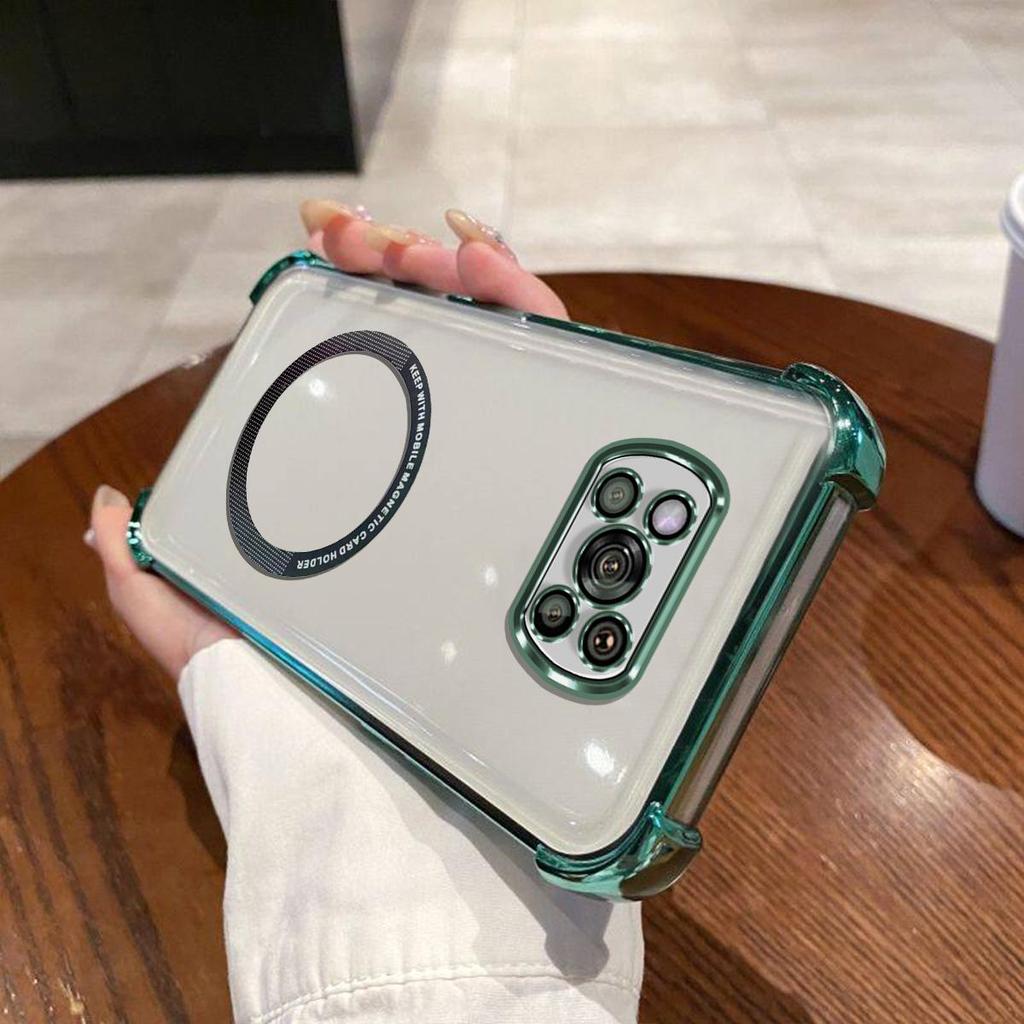Case for Xiaomi POCO X3 Pro,X3 NFC Clear Magnetic Casing Electroplated Lens Frame Phone Cover