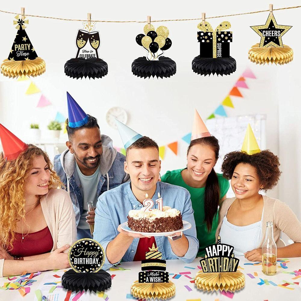8pcs/set 30 40 50 60 70 80 Year Black Gold Birthday Honeycomb Set  Birthday Party