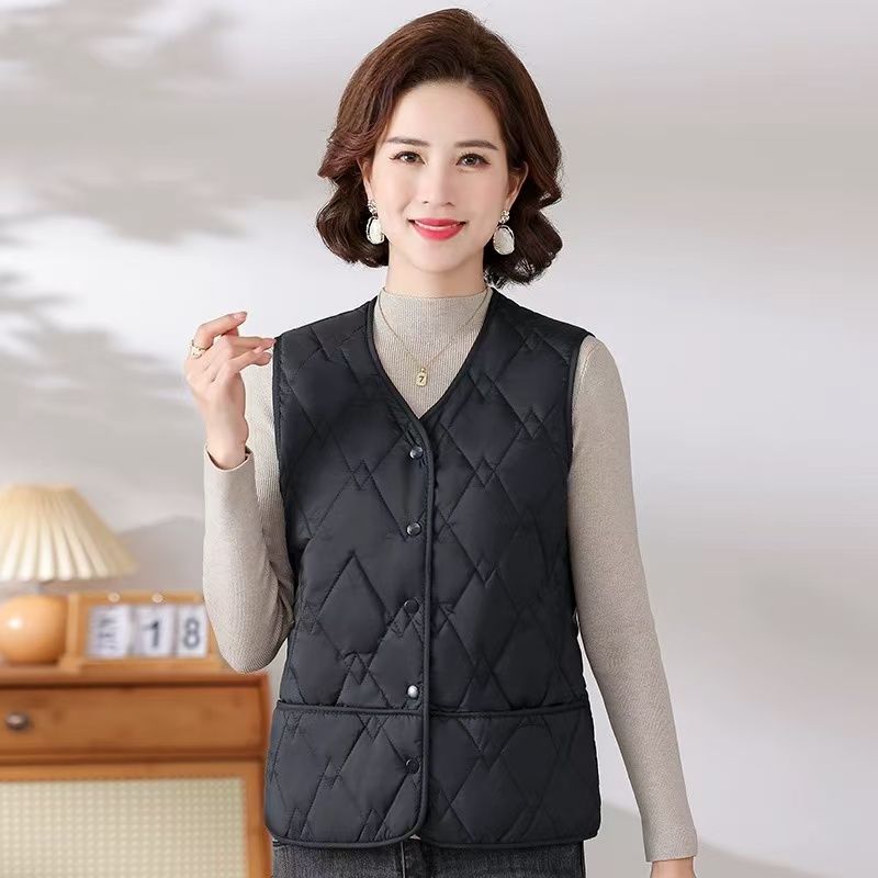 Women's Short Cotton Vest for Autumn/Winter Sleeveless Outer Jacket Warm Fashionable Cardigan-Style Gilet