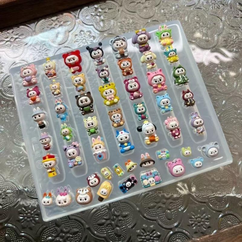 3D Silicone Relief Mold Kawaii Cartoon Labubu Nail Art Mold Diy Design Manicure Template Carving Nail Art Decoration Accessories