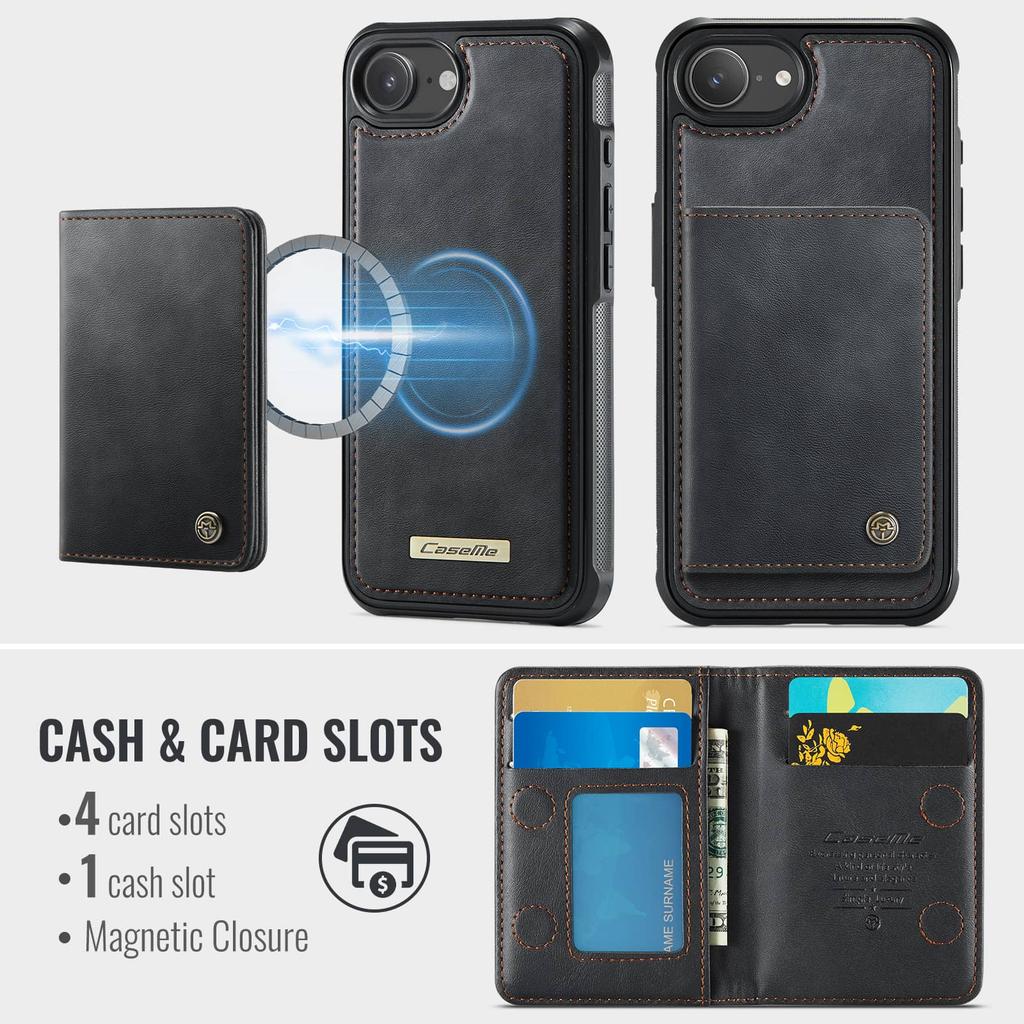 Per iPhone 17e Custodia a Portafoglio Magnetica Staccabile 2-in-1 Porta Carte con Blocco RFID Cavalletto Copertura a Libro in Pelle PU Antiurto