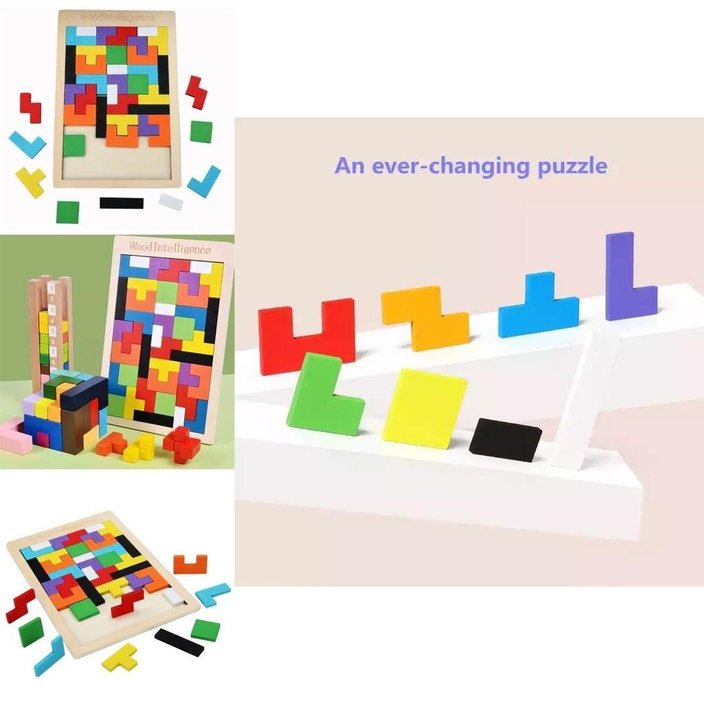 Fesselndes buntes Holz-Tetris Lernspielzeug für Kinder im Alter von 3 bis 8 Jahren