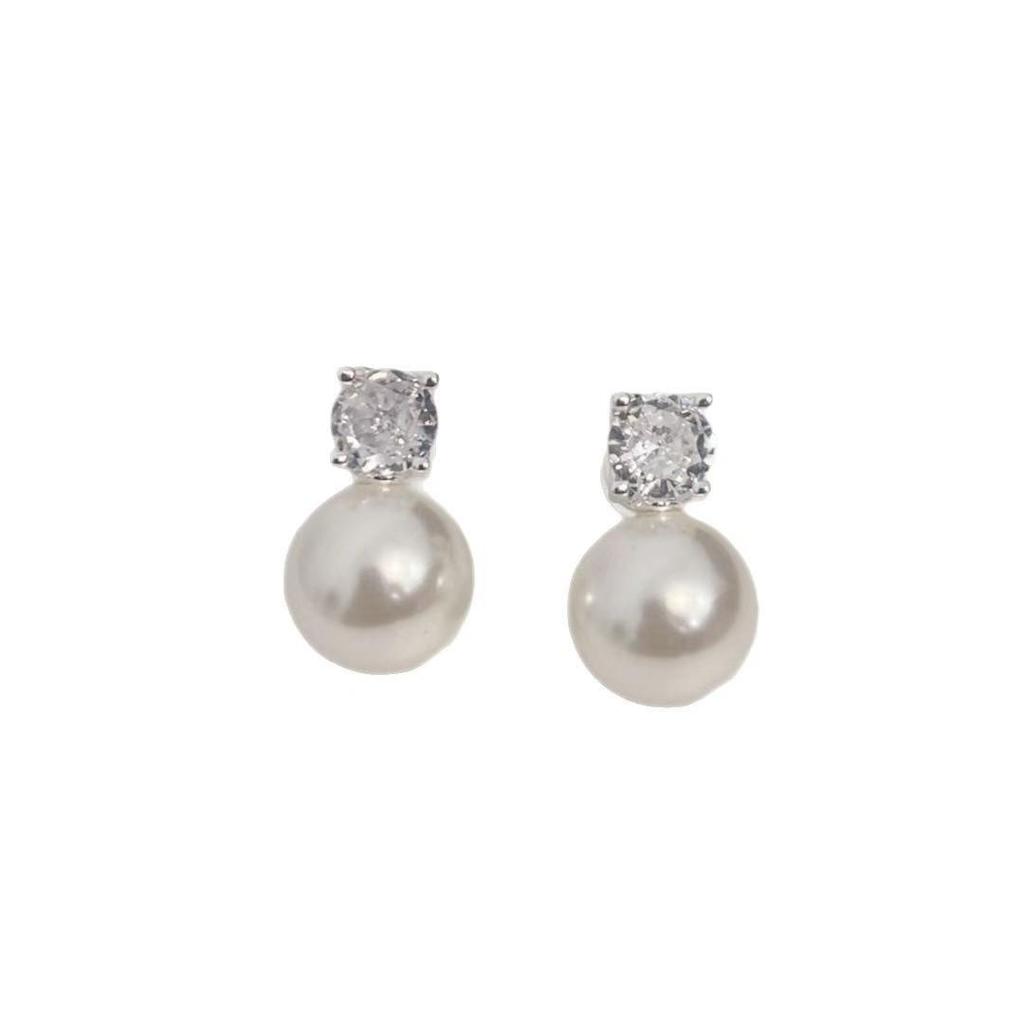 Princess Diana Style Natural Freshwater Pearl Luxury Stud Earrings for Women in 925 Silver