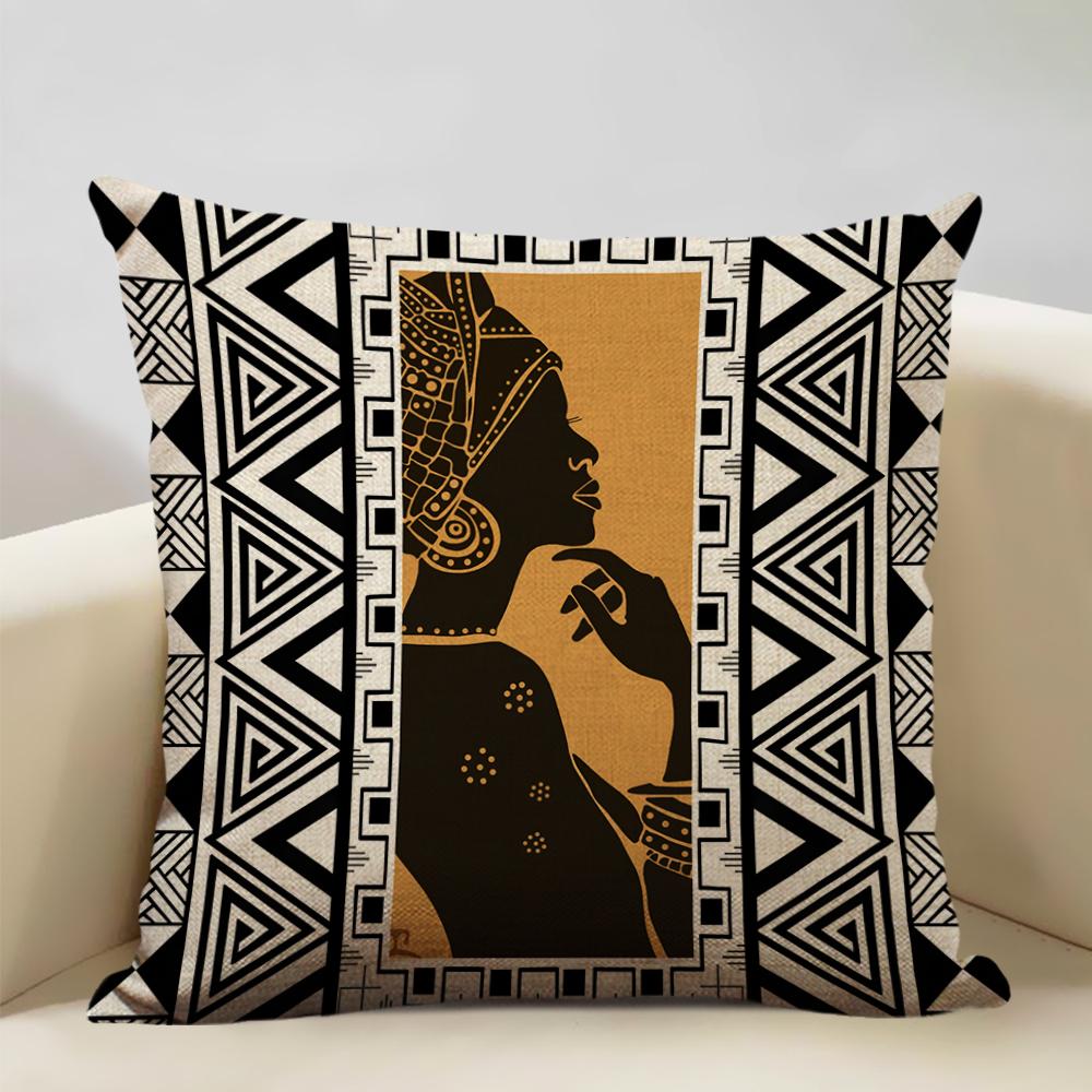 Geometric Cushion Cover Sofa Decorative Pillow Cover Home Living Room Ethnic Art Accessories 45x45cm Linen Double-sided Printing
