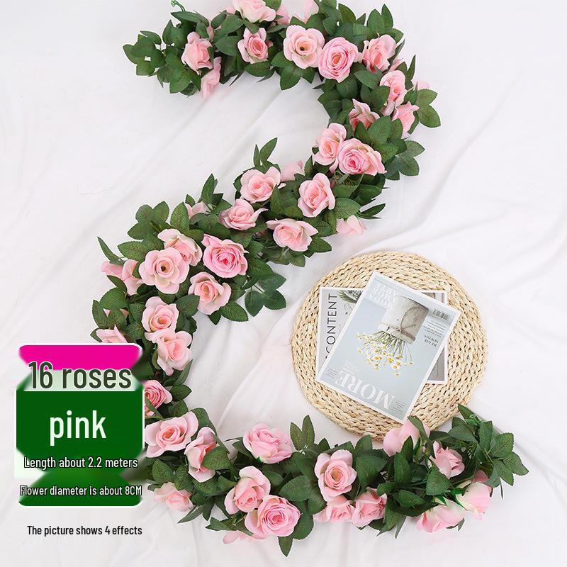 Artificial Rose Vine Ceiling Decor with Rattan for Living Room and AC Pipe Cover