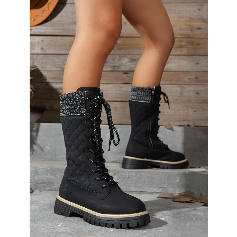 Lace-up Woolen Mid-leg Boots Women's Winter 2025 New Fleece Platform Size Muffin Martin Boots