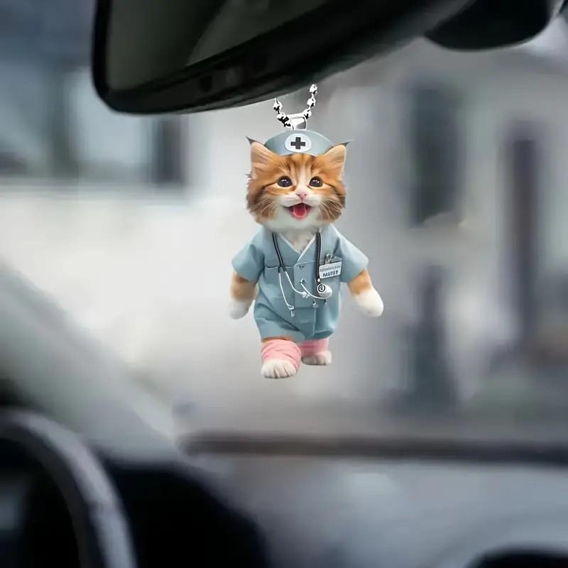 Creative Acrylic Cat Decoration For Car Rearview Mirror Unique Keychain Pendant For Personalized Interior Decor