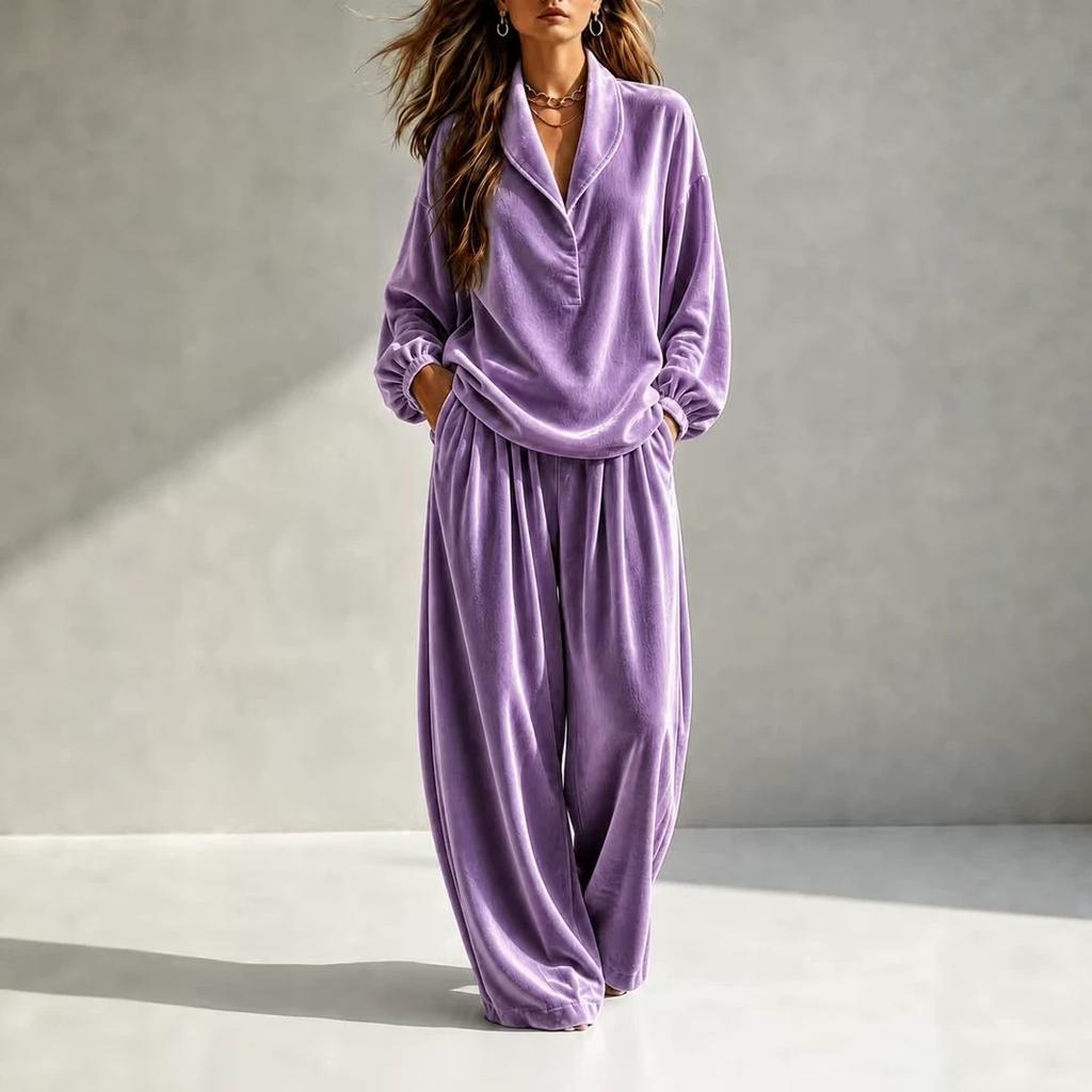 1116 European and American women's clothing autumn and winter new casual fashion velvet long-sleeved trousers lapel suit
