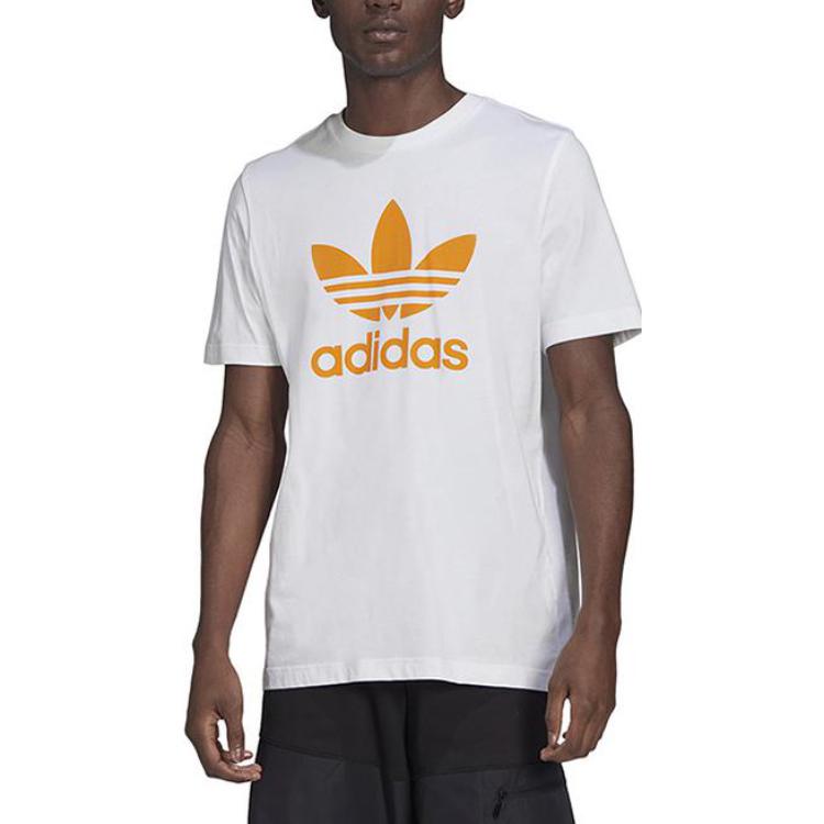 adidas T-shirt da uomo con stampa logo Trefoil grande, girocollo, bianca HE9510