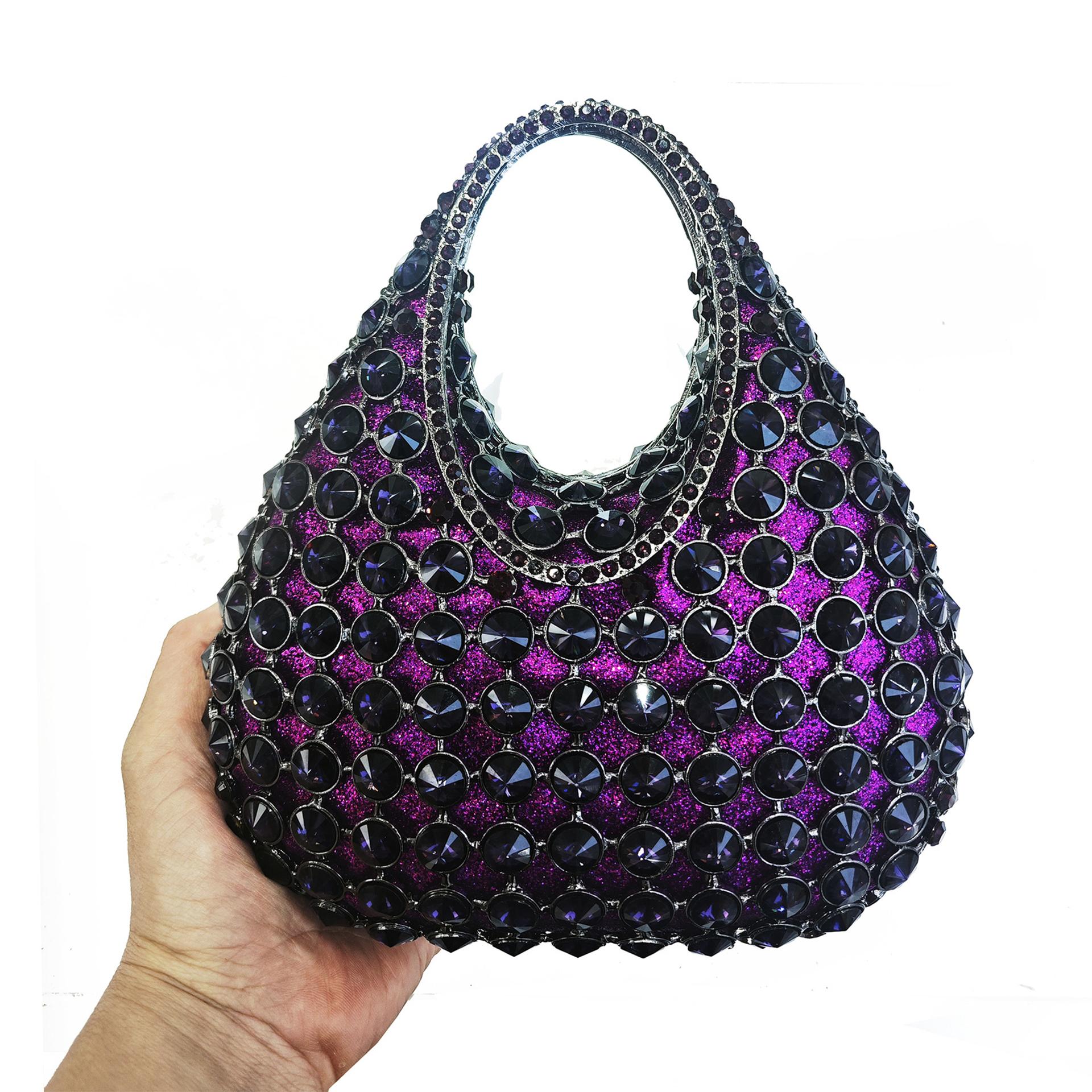 

WHTUOHENG-Navy Blue Crystal Rhinestones Clutch For Women Evening Bag Bridal Wedding Clutches Party Dinner Prom Handbag Purse 27cmX18cmX7cm фиолетовый