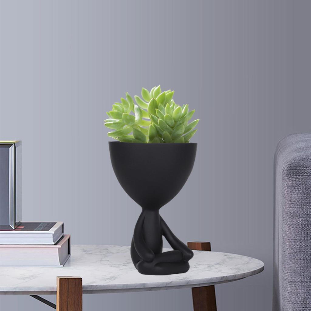 

Humanoid Flowerpot ers Pot 9.5x14cm Doll Crafts Vase Shops Desktop Cafes Office Decoration Cross-legged Black