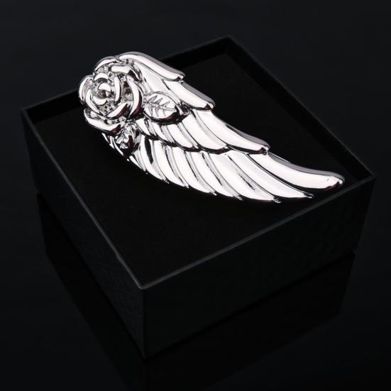 Men Tie Clip Rose Flower Wing Shape Lapel Pin Detachable Design Formal Attire Tie Back Commuting Wear Accessory