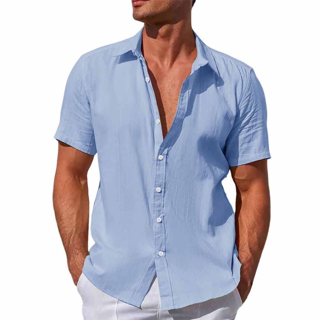 Designer Spring Summer Men's Casual Cotton Linen Solid Color Short Sleeve Shirts Loose Shirts