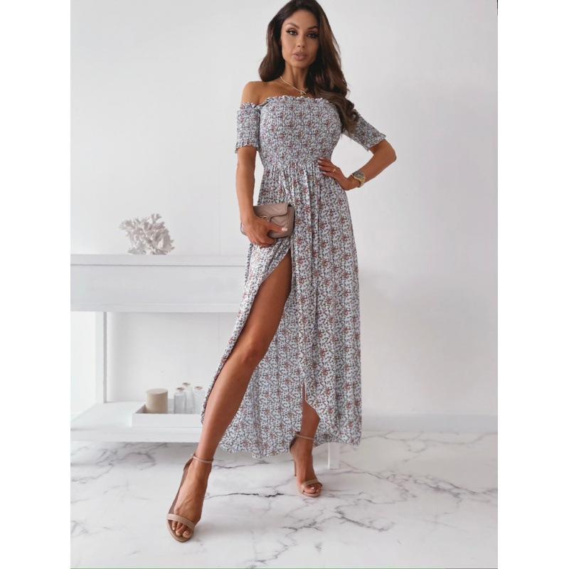 

Women Summer Off Shoulder Floral Slim Slit Long Maxi Comfortable Dress Lightweight High Recognition Elegant with Flattering Chic Dress 2XL