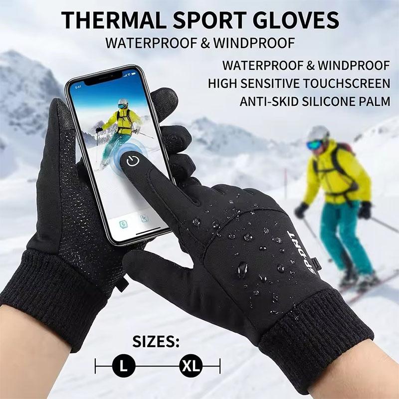 Black Winter Warm Full Fingers Waterproof Cycling Outdoor Sports Running Motorcycle Ski Touch Screen Fleece Gloves
