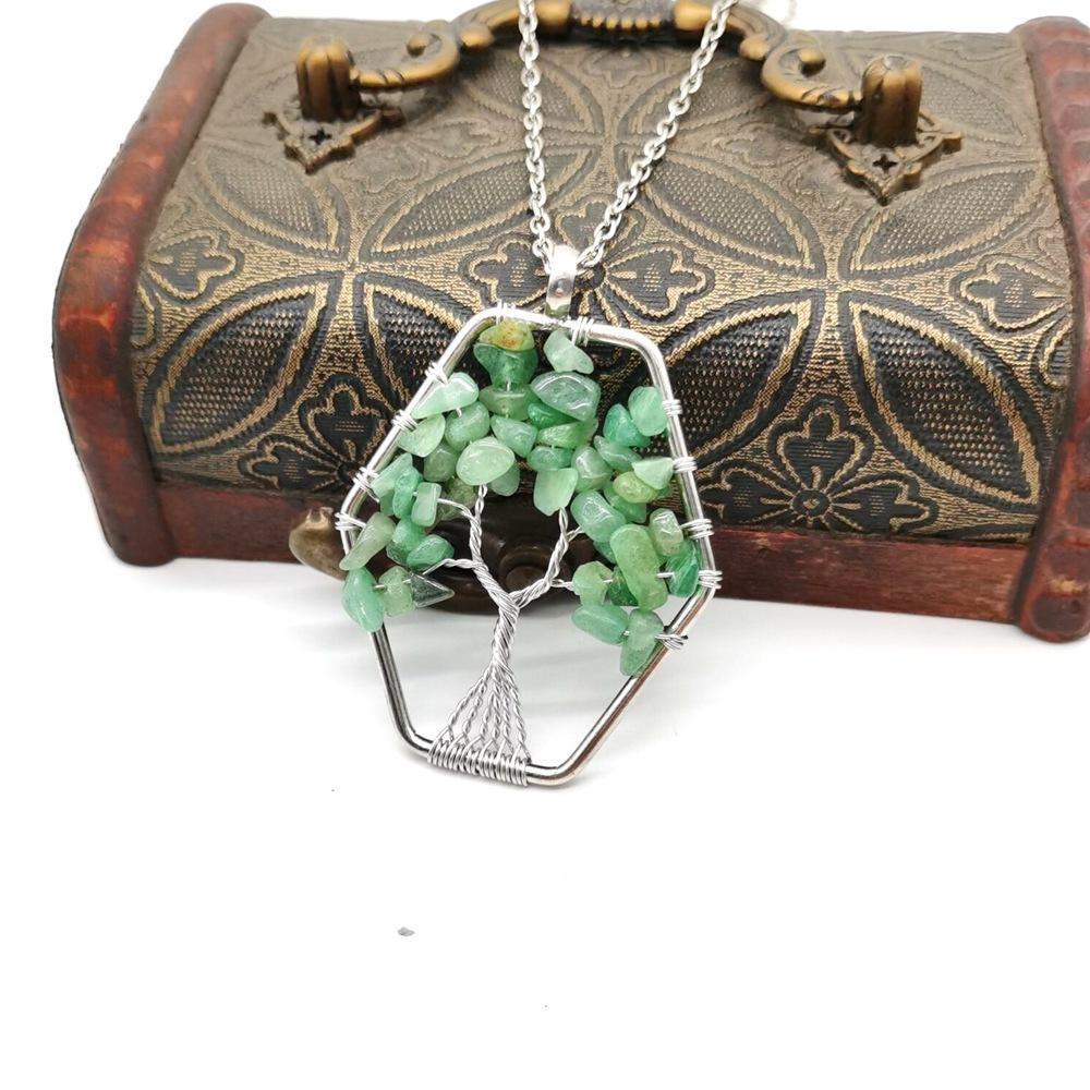 Hand-Wound Natural Gravel Crystal Hexagonal Loose Root Tree Of Life Fortune Tree Necklace Women'S Necklace N18