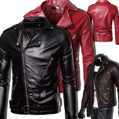 Męska kurtka ze skóry PU z kołnierzem z klapką Punk Męska skórzana kurtka motocyklowa Cardigan Skórzana kurtka