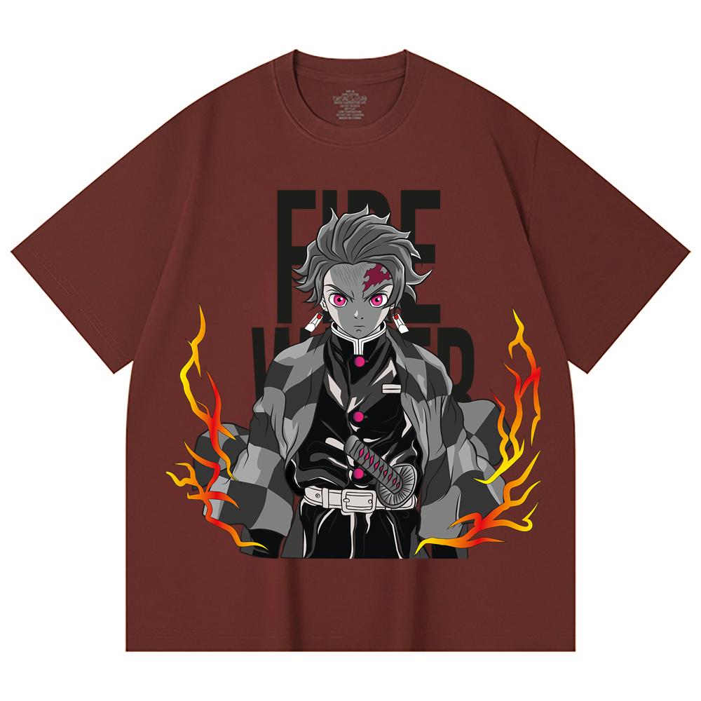 230 Gsm 100% Cotton Demon Slayer V116 Tanjiro Print Unisex Heavy Cotton T Shirt
