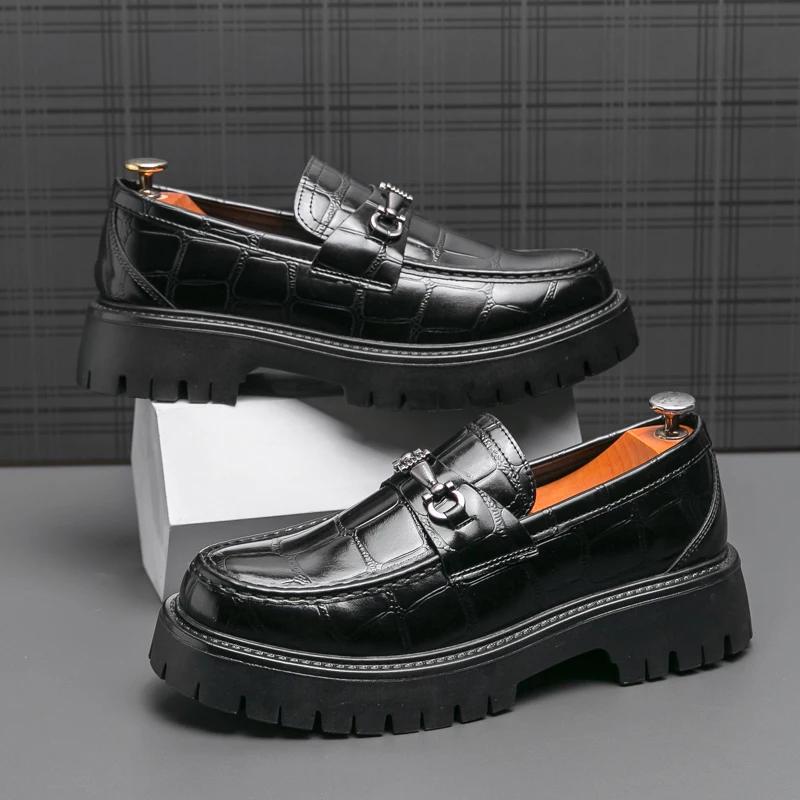 Luxury Brand Men Business Dress Shoes Casual Outdoor Walking Office Loafers Summer Thick Bottom Casual Leather Lazy Driving Shoe