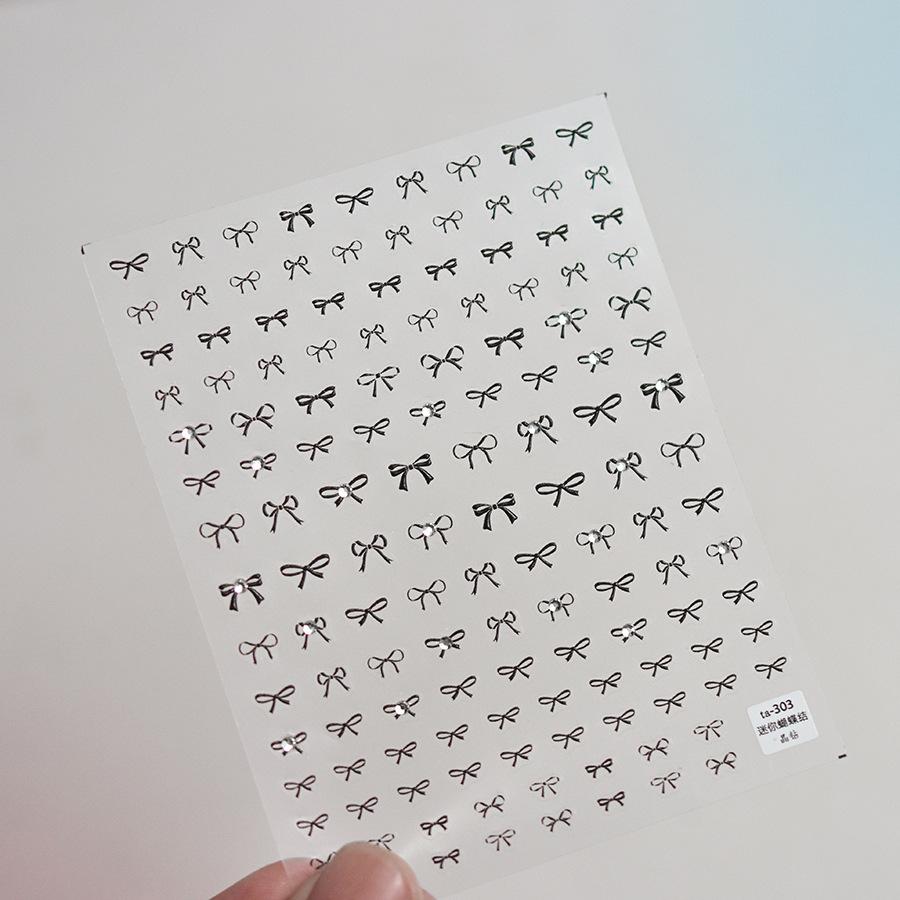 5D Versatile Black and White Bow Ribbon Bowknot Nail Sticker Crystal Diamond Nail Stickers Adhesive Decals Nail Art Decorations