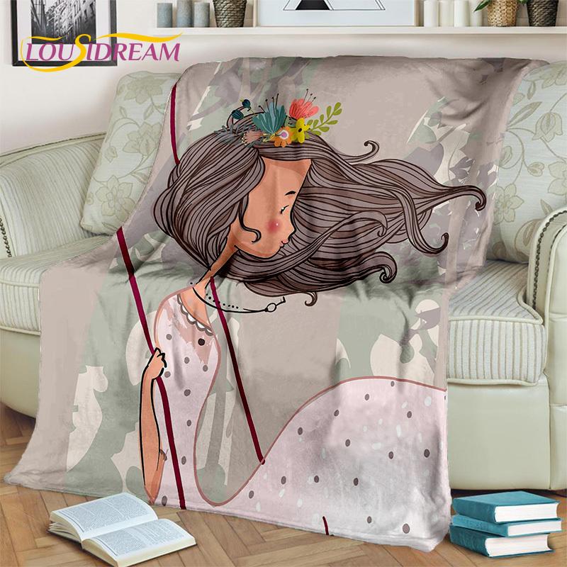 Snová baletka, balerína, víla, labuť, jednorožec, kreslená deka, měkká přehozová deka pro domov, ložnici, postel, pohovku, piknik, cestování, pro děti
