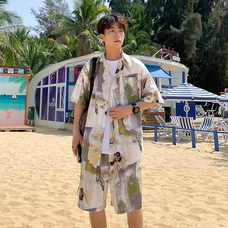 Summer Shirt Suit Men's Fashion Quick-drying Beach Shorts Two-piece Set for Home Travel Outfit Hombre Elegante Casual