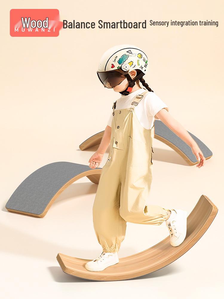 Wooden Curved Balance Board for Indoor Sensory Training - Interactive Two-Person Educational Children's Smart Seesaw.