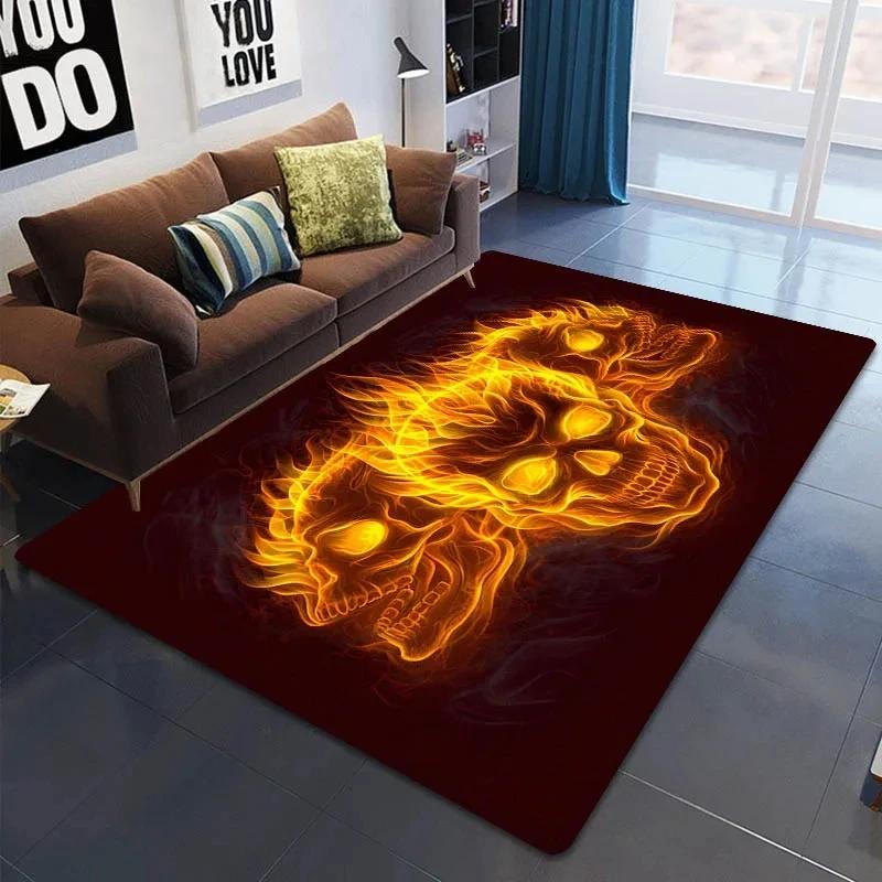 Dywan z nadrukiem płomiennej czaszki Dekoracja domu nastolatka Dywany do salonu Dywan do sypialni Kuchnia Mata podłogowa antypoślizgowa do łazienki Wycieraczka do przedpokoju