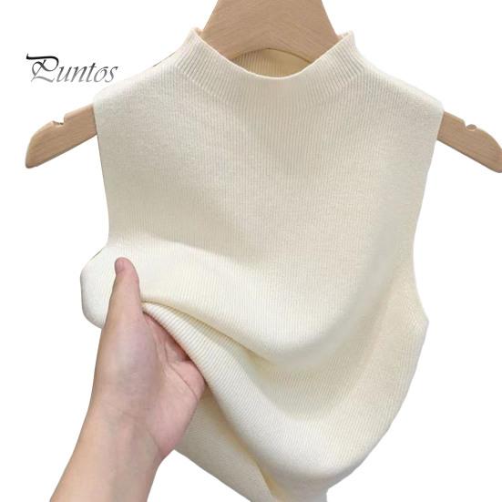 Dámské pletené vestové topy Slim Fit Polovysoký límec Bez rukávů Jednobarevná elastická pletená halenka Denní nošení