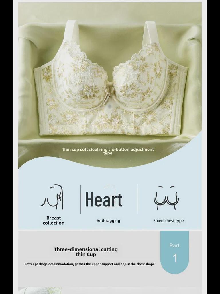 Mjuk spets Tunn kupa Dam-bygel-bh med Sidostöd & 6-Knappsjustering