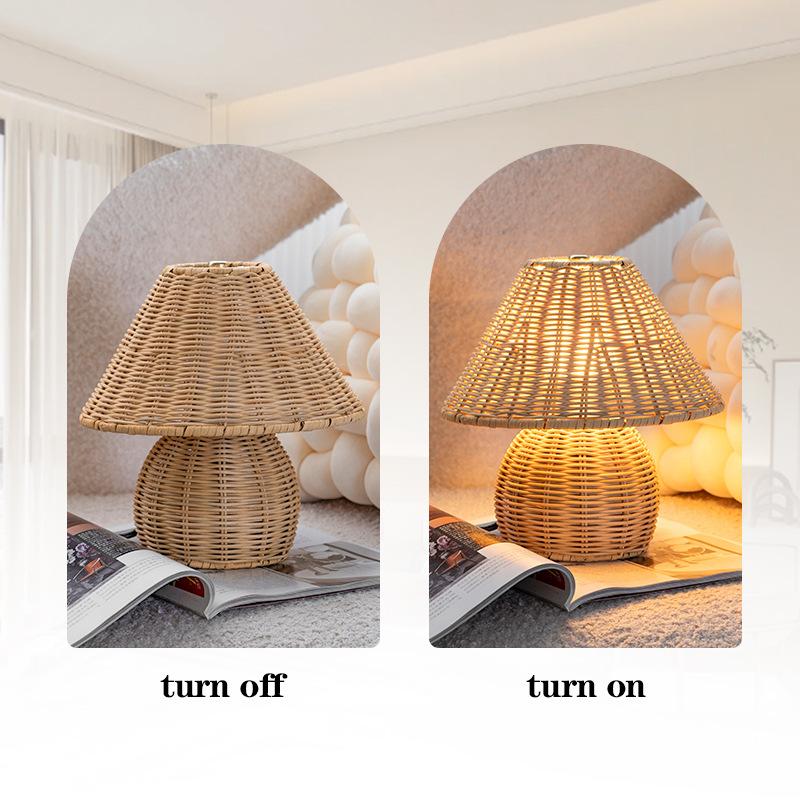 1PC New Chinese Simple Bamboo Woven Bamboo Desk Lamp Home Living Room Tatami Modern Creative Retro Practical Bedside Lamp