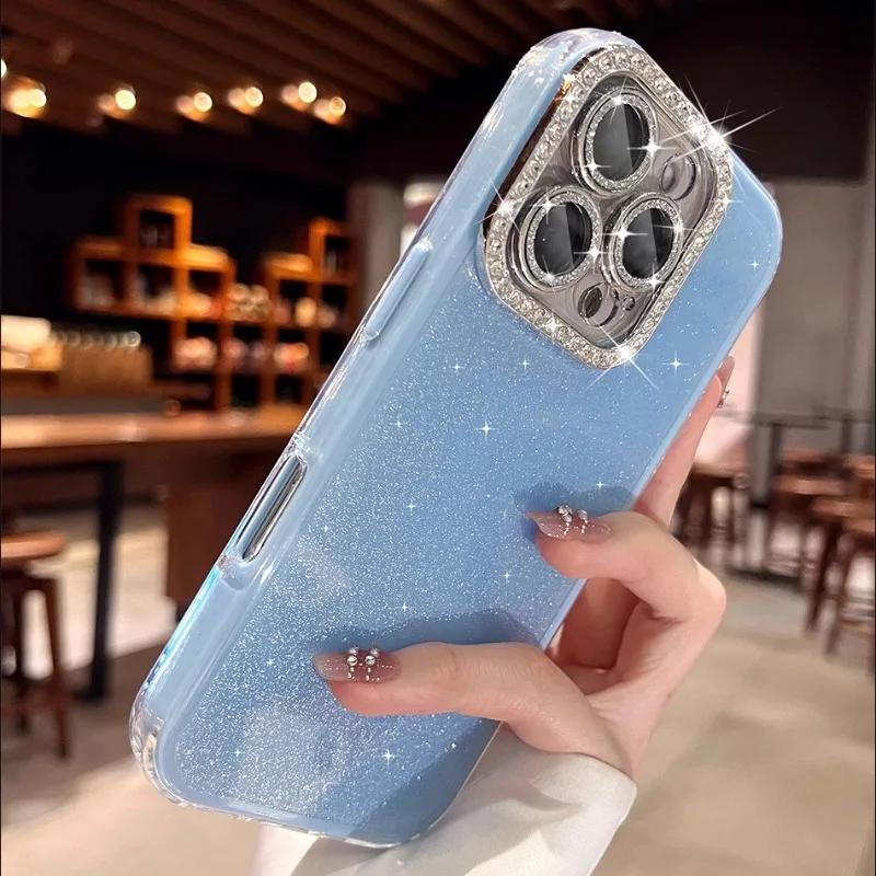 Acryl Glitzer Strass 2-in-1 Bonbonfarbe Hülle für iPhone 16 15 14 13 12 11 Pro Max Plus Juwelenbesetzte Schutzhülle
