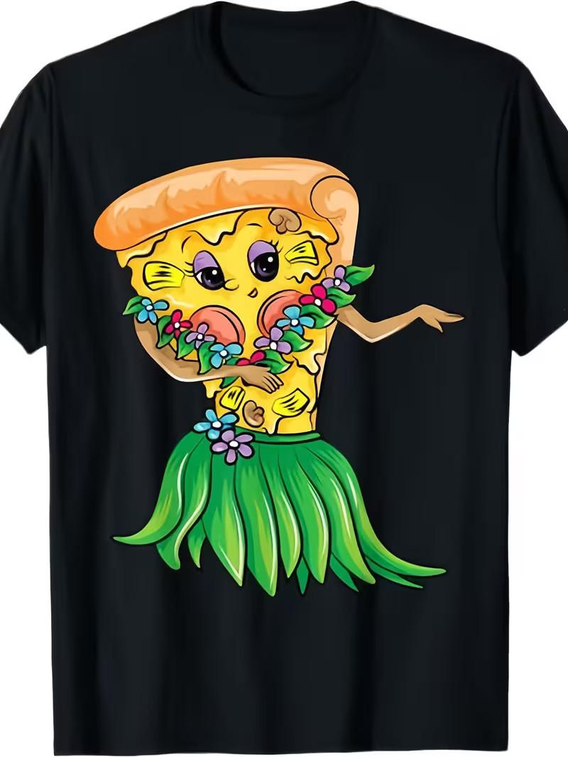 Funny Pizza Lovers Graphic T-Shirt - Smiling Pizza Slice with Floral Swim Trunks 3XL