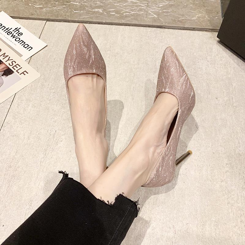 Wedding shoes bridal shoes champagne gold crystal high heels women's new stiletto wedding main wedding dress engagement shoes