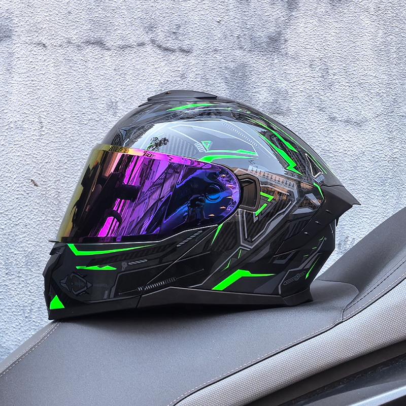 LVS motorcycle off-road helmet racing double lens flip open helmet DOT