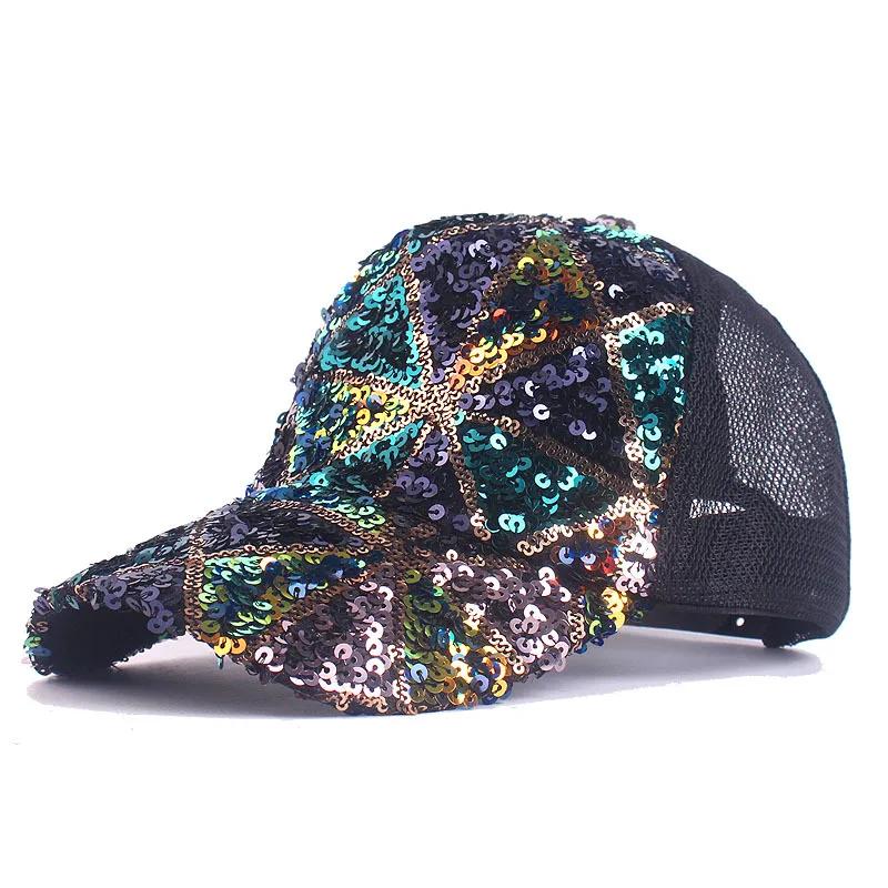 Brand Oohmy Baseball Cap Adjustable Glitter Mesh Trucker Hat Sequins Embroidery Hats for Women and Teenager Girls Snapback
