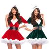 KOSY New Year Christmas Dress Women Velvet Xmas Santa Costume Sexy Costume Mid Sleeve Plush Party Hooded Dresses with Belt